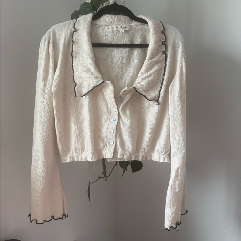 Anthropologie Nation Los Angeles Daisy Oversized Collar Button-Front Top - Picture 5 of 12